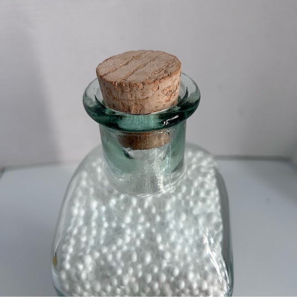 Glass bottle with foam pellets and cork stopper & tap 11” tall - Picture 2 of 7